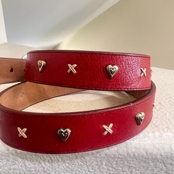 Brighton red leather‎ silver stud heart shape unisex belt western boho small